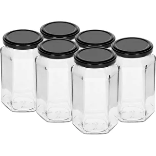 Staklenka twist off 385ml s crnim poklopcem fi 63, 6 kom.