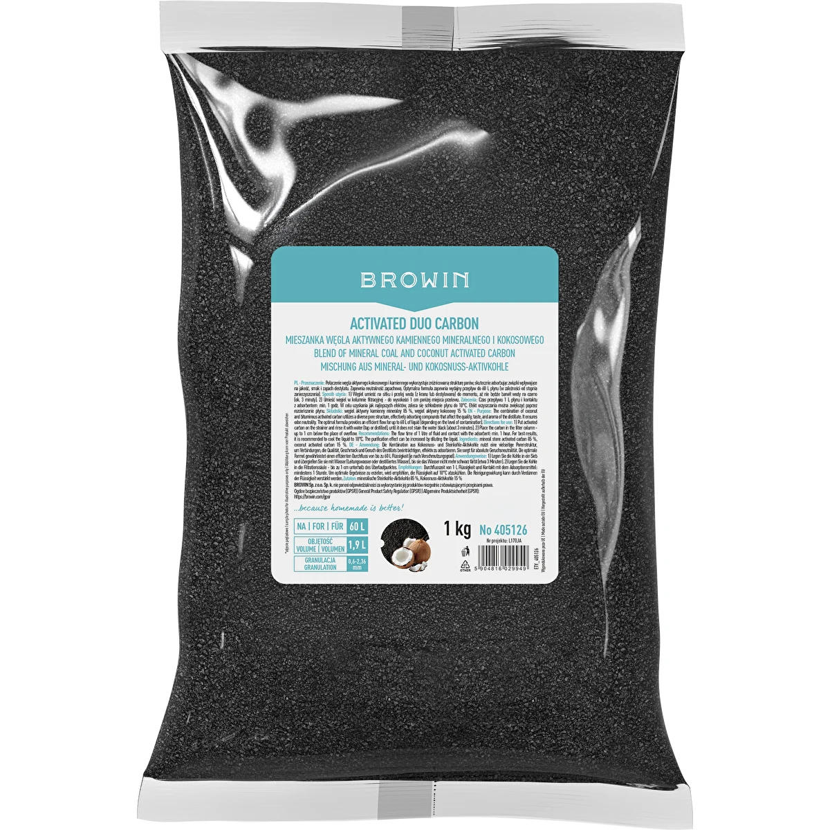 Activated Duo Carbon - mješavina aktivnog kamenog (mineralnog) i kokosovog ugljena, 1 kg, za 60 L