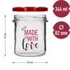 Jednostavna staklenka 346ml fi 82 s šarenim tiskom "Made With Love" i bordo poklopcem, 3 kom. - 6 