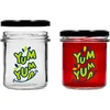 Jednostavna staklenka 346ml fi 82 s šarenim tiskom "Yum Yum" i crnim poklopcem, 3 kom. - 4 