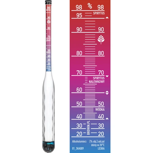Alkoholometar neprobojni s epruvetom, raspon mjerenja 20-98% - 3