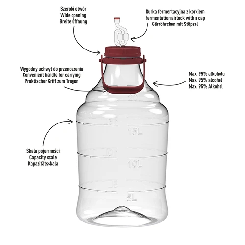 Balon za vino lagan, nelomljiv s ručkom, 20 L - 4