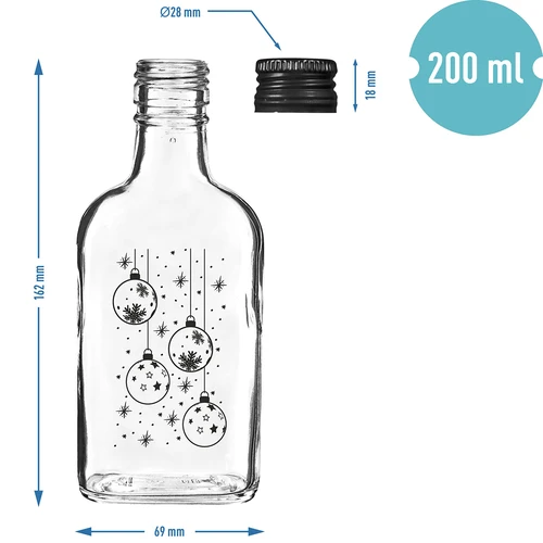 Bočica pljoska 200 ml s navojnim čepom, otisak „Božićne kuglice”, 1 kom. - 5