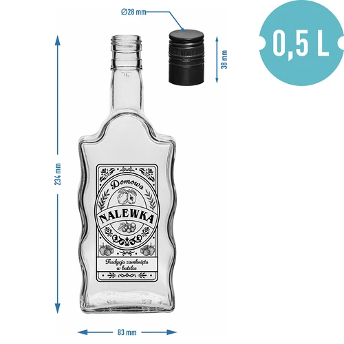 Boca Klasztorna 0,5 L s crnim navojnim čepom i natpisom Nalewka - 5