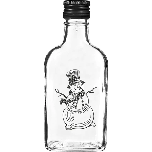 Boca tipa pljoska 200 ml s navojnim čepom, tiskani motiv „Snjegović“, 1 kom.