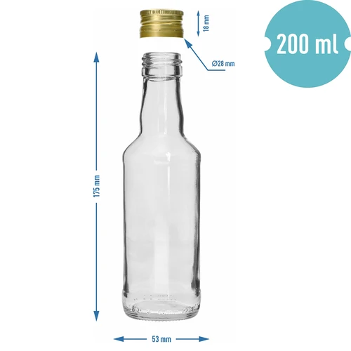 Klasična boca za žestice 200 ml, sa zlatnim navojnim čepom fi 28, 1 kom. - 5