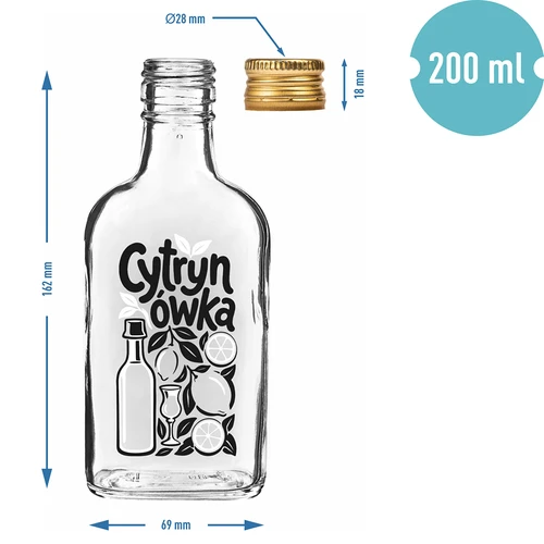 Bočica pljoska 200 ml s navojnim čepom i natpisom „Cytrynówka”, uzorak 1 - 4