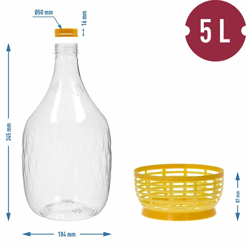 Damižana Dama 5 L PET, s navojnim čepom i košaricom - 6