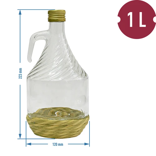 Demižon Dama 1L u opletu, s čepom - 2