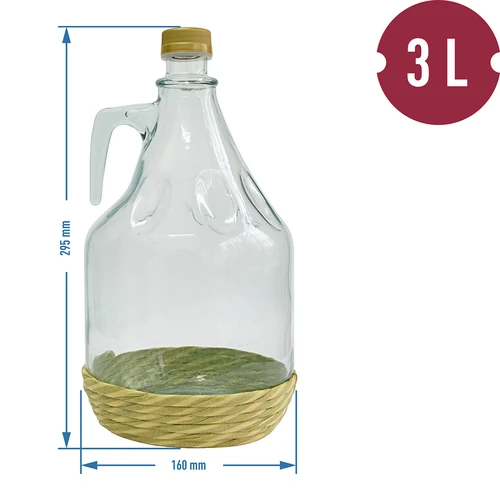 Demižon Dama 3 l u opletu, s čepom - 2