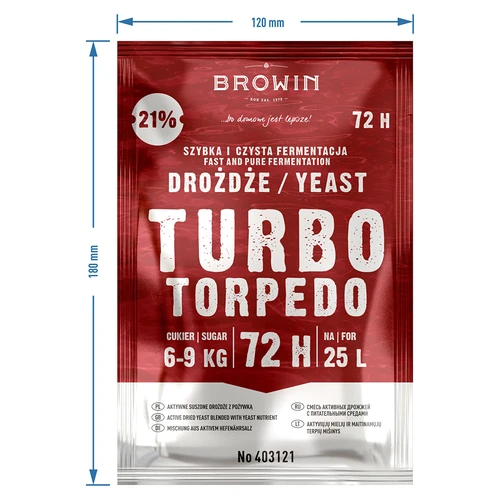 Destilacijski kvasac Turbo Torpedo 72h 21% - 120 g - 4
