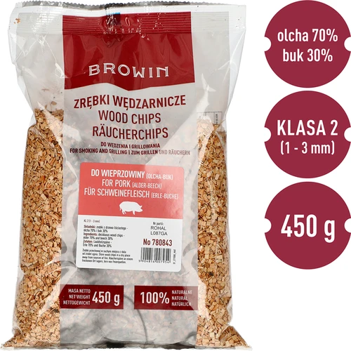 Drvene sječke za dimljenje/roštiljanje 70% joha + 30% bukva, 450 g, kl. 2 - 3