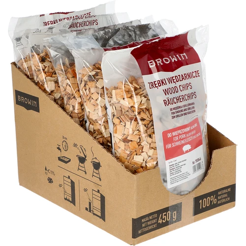 Drvene sječke za dimljenje/roštiljanje svinjetine – mješavina (70% joha, 30% bukva), 450 g, kl. 10 - 2