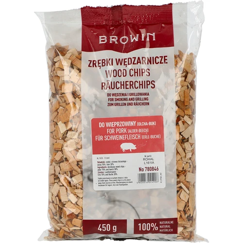 Drvene sječke za dimljenje/roštiljanje svinjetine – mješavina (70% joha, 30% bukva), 450 g, kl. 10