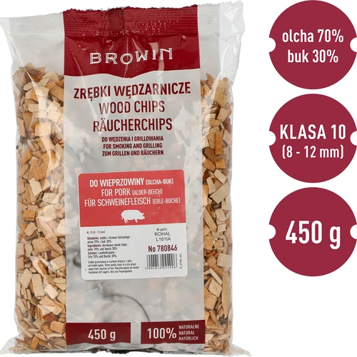 Drvene sječke za dimljenje/roštiljanje svinjetine – mješavina (70% joha, 30% bukva), 450 g, kl. 10 - 3