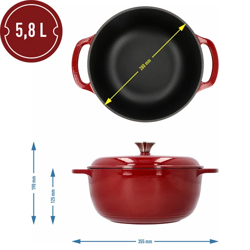 Emajlirani lijevani lonac - bordo, 5,8L - 4