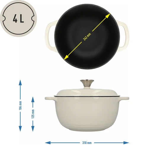 Emajlirani lijevani lonac - ecru, 4 L - 4