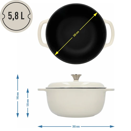 Emajlirani lijevani lonac - ecru, 5,8L - 4
