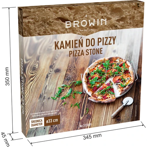 Kamen za pizzu s ručkom i nožem, od kordierita, okrugli 33 cm - 9