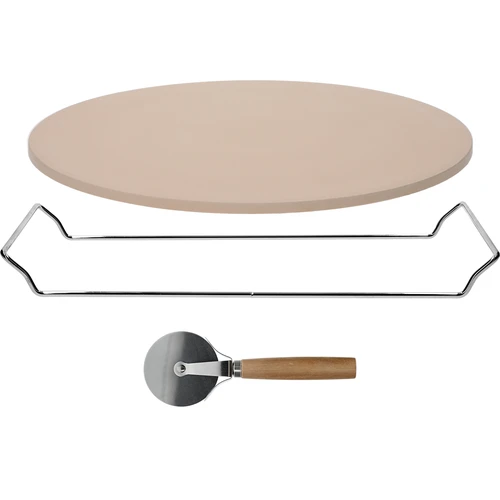Kamen za pizzu s ručkom i nožem, od kordierita, okrugli 33 cm - 3