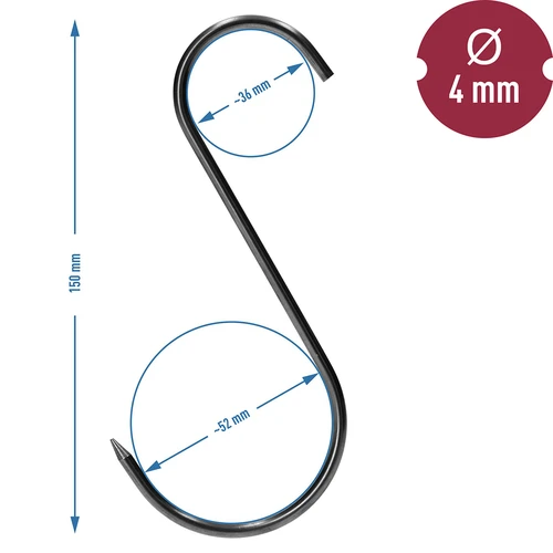 Kuke za dimljenje - S, oštrene, 4mm x 150mm 5 kom. - 6
