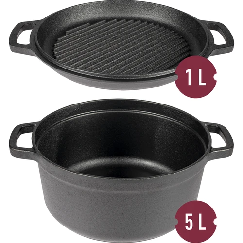 Lonac od lijevanog željeza s tavom, 5 L + 1 L - 2