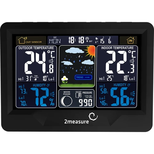 Meteorološka stanica RCC, DCF – elektronička, osvijetljena, bežična, senzor, crna - 3