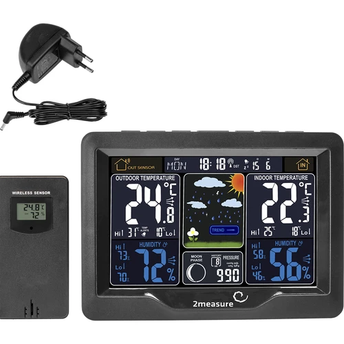 Meteorološka stanica RCC, DCF – elektronička, osvijetljena, bežična, senzor, crna - 2
