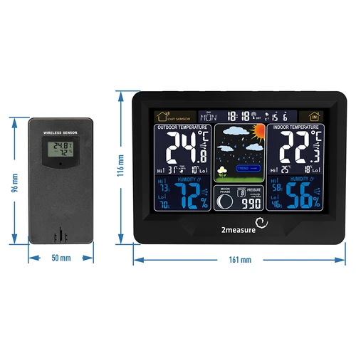 Meteorološka stanica RCC, DCF – elektronička, osvijetljena, bežična, senzor, crna - 12