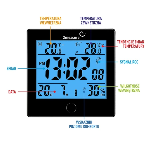 Meteorološka stanica RCC, DCF – elektronska, bežična, osvijetljeni senzor, crna - 6