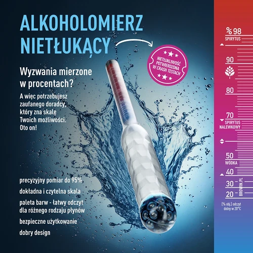 Netlomljivi alkoholometar s epruvetom, raspon mjerenja 20-98% - 5