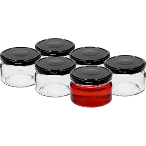 Niska staklenka 200ml - s crnim poklopcem fi 82/6, 6 kom. - 2
