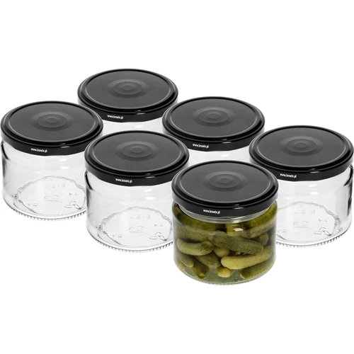 Niska staklenka 330ml - s crnim poklopcem fi 82/6, 6 kom. - 3