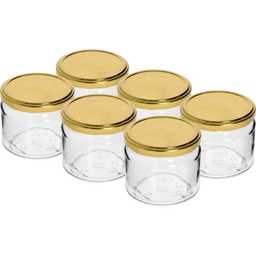 Niska staklenka 330ml - sa zlatnim poklopcem fi 82/6, 6 kom.  - 1 