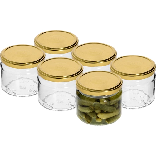 Niska staklenka 330ml - sa zlatnim poklopcem fi 82/6, 6 kom. - 3