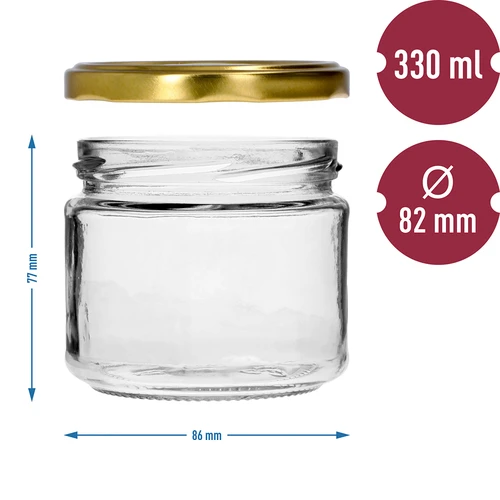 Niska staklenka 330ml - sa zlatnim poklopcem fi 82/6, 6 kom. - 7