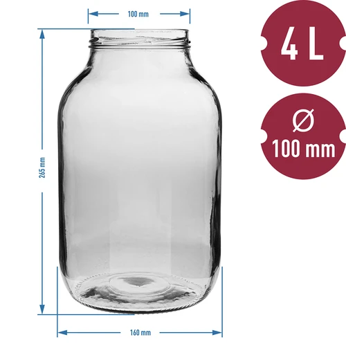 Staklenka 4L s crnim poklopcem ø 100 - 6