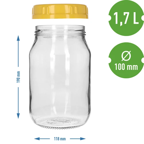 Staklenka TO 1,7 L sa žutim plastičnim poklopcem, s ručkom, fi 100, 1 kom. - 4