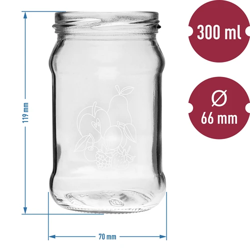 Staklenka TO 300ml s tiskom - mješavina voća i poklopcem fi66/4 - 3 kom. - 6
