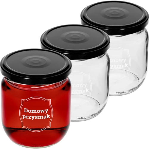 Staklenka TO 425ml s tiskom „Domaća poslastica” i crnim poklopcem fi 82 - 3 kom.  - 1 