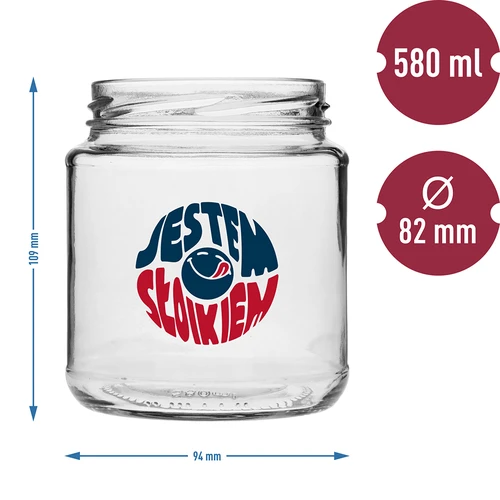 Staklenka TO 580ml fi 82 s obojenim tiskom i crnim poklopcem, 3 kom. - 6
