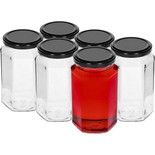 Staklenka twist off 385ml s crnim poklopcem fi 63, 6 kom. - 2