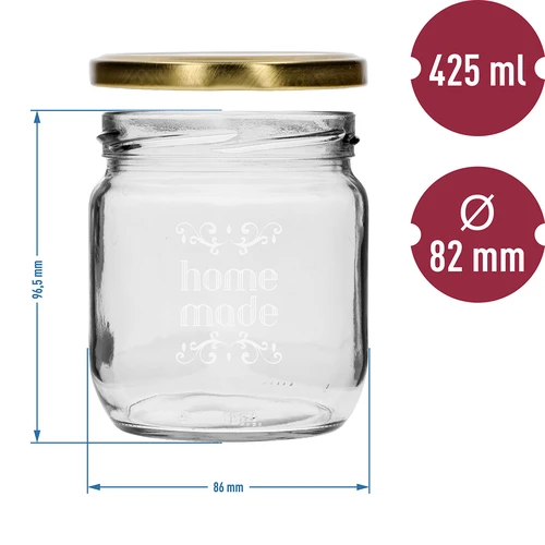 Staklenka Twist-off 425ml s tiskom „Home Made” i poklopcem, 3 kom. - 6