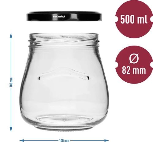 Staklenka twist-off 500ml "Obrnuta Amfora" s crnim poklopcem fi 82/6, 6 kom. - 9