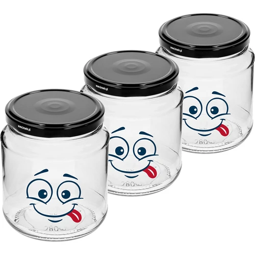 Staklenka twist-off 580ml s tiskom Smiley i poklopcem fi 82/6 - 3 kom. - 2