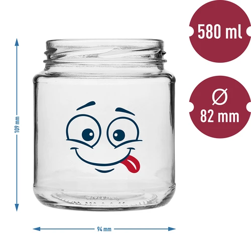 Staklenka twist-off 580ml s tiskom Smiley i poklopcem fi 82/6 - 3 kom. - 7