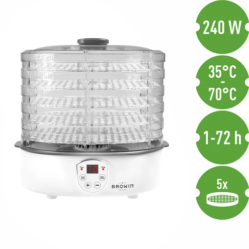 Sušilica za gljive, voće, povrće i bilje s regulacijom temp, 240W, prozirna - 7