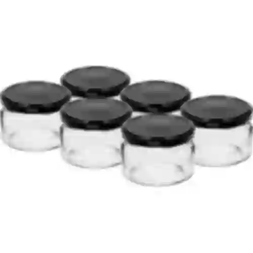 Niska staklenka 200ml - s crnim poklopcem fi 82/6, 6 kom.