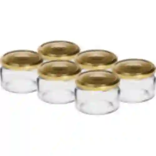 Niska staklenka 200ml - sa zlatnim poklopcem fi 82/6, 6 kom.