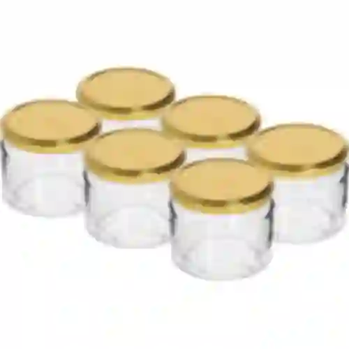 Niska staklenka 330ml - sa zlatnim poklopcem fi 82/6, 6 kom.